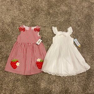 Red Gingham Strawberry Dress + White Eyelet Dress NEW